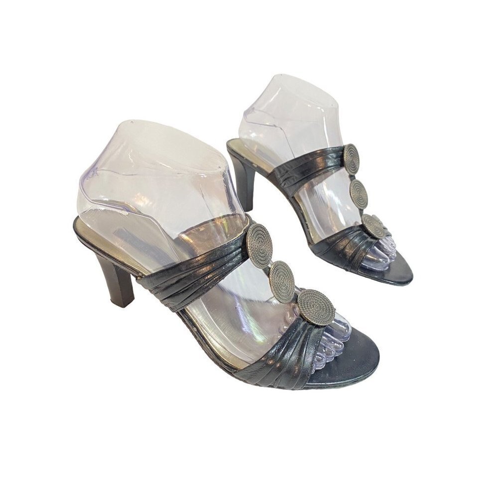 Bandolino‎ Judith Leather Slip On Black Sandals Size 7.5